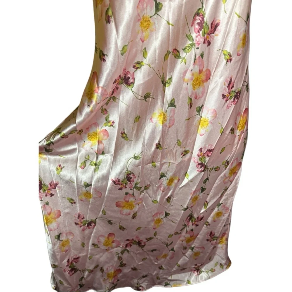 Cruz Pink Floral Satin Nightgown Slip Vintage Dress - Picture 5 of 9